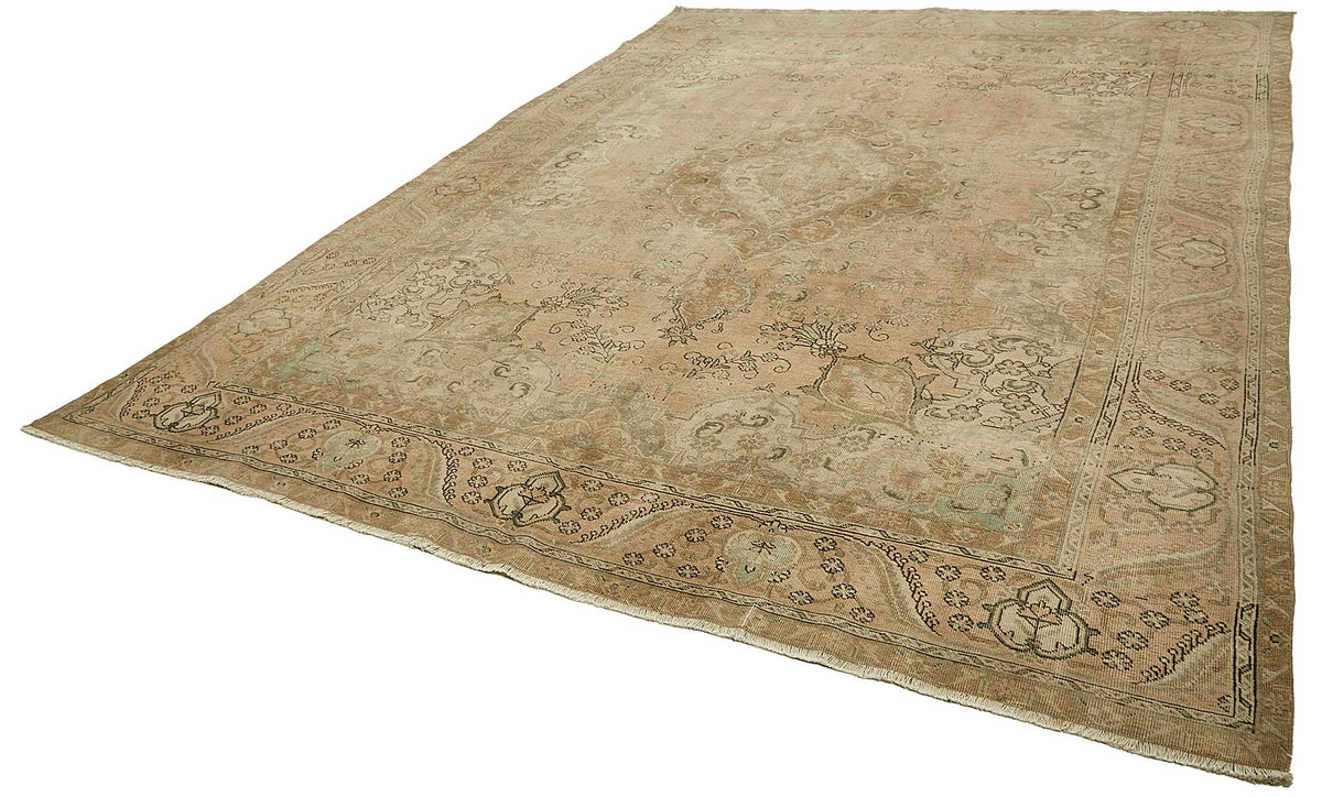 Rusvo Madalyon Desenli Vintage Eskitme Bej Halı 288x386 cm 49470 – doku yakın çekim