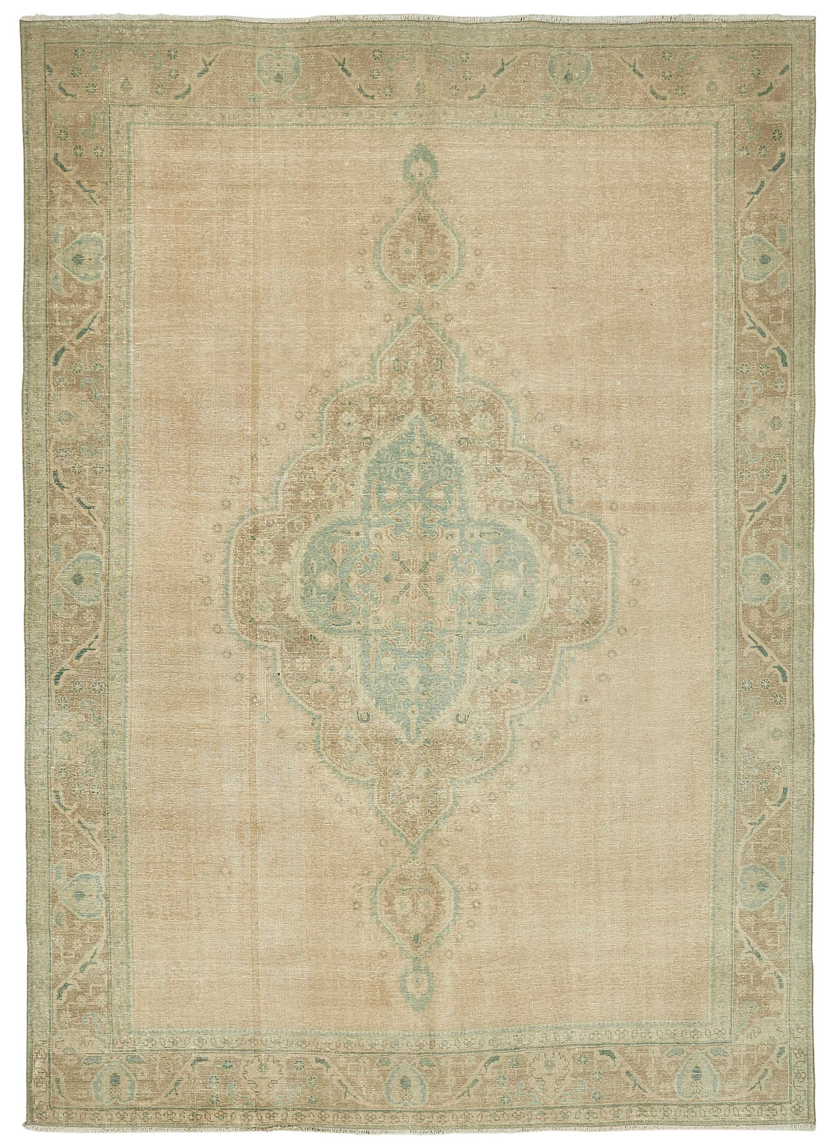 Rusvo Bej Turkuaz Madalyon Desenli Klasik El Dokuma Halı 274x385 cm