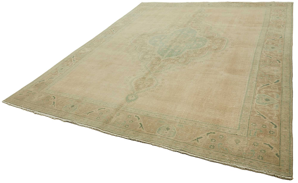 Rusvo Bej Turkuaz Madalyon Desenli Klasik El Dokuma Halı 274x385 cm – doku yakın çekim