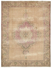 Rusvo Bej Pembe Madalyon Desenli Vintage El Dokuma Halı 287x386 cm