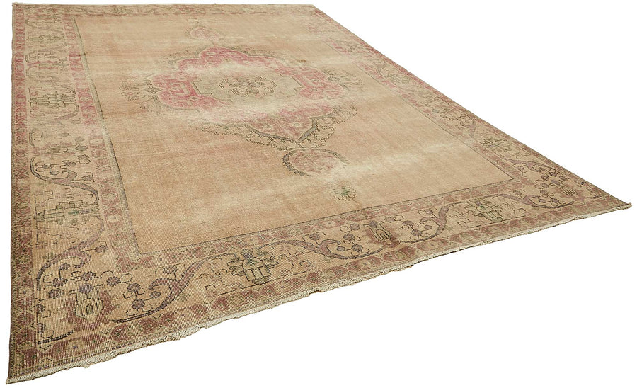 Rusvo Bej Pembe Madalyon Desenli Vintage El Dokuma Halı 287x386 cm – genel görünüm