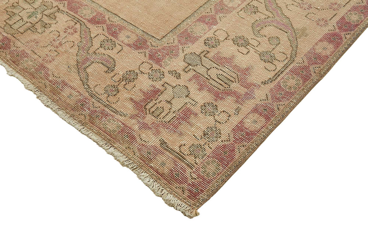 Rusvo Bej Pembe Madalyon Desenli Vintage El Dokuma Halı 287x386 cm – detay görünümü