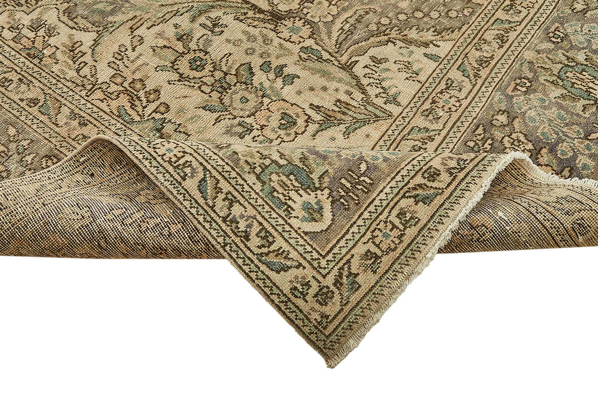 Rusvo Bej Gri Madalyon Desenli Klasik El Dokuma Halı 297x374 cm – kenar detayı