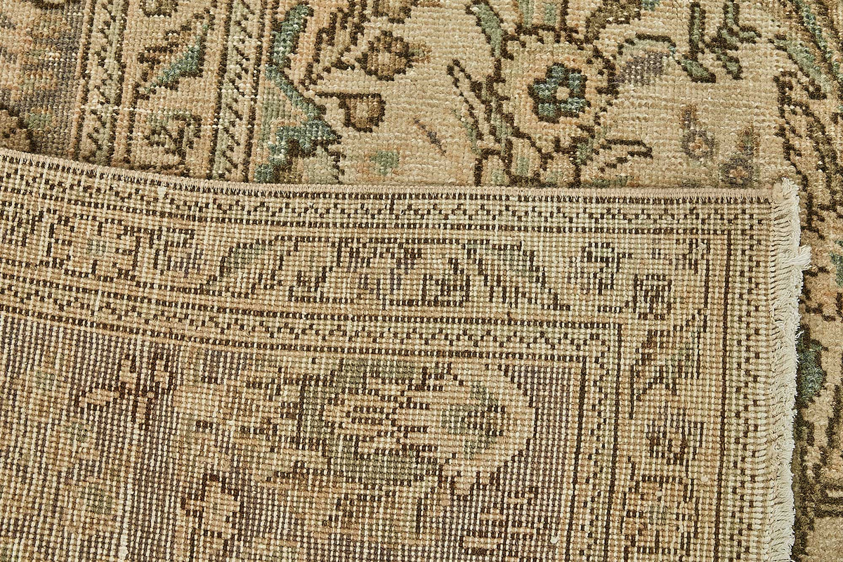 Rusvo Bej Gri Madalyon Desenli Klasik El Dokuma Halı 297x374 cm – arka yüz görünümü