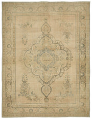 Rusvo Madalyon Desenli Bej Rengi Vintage El Dokuma Halı 300x390 cm 49475
