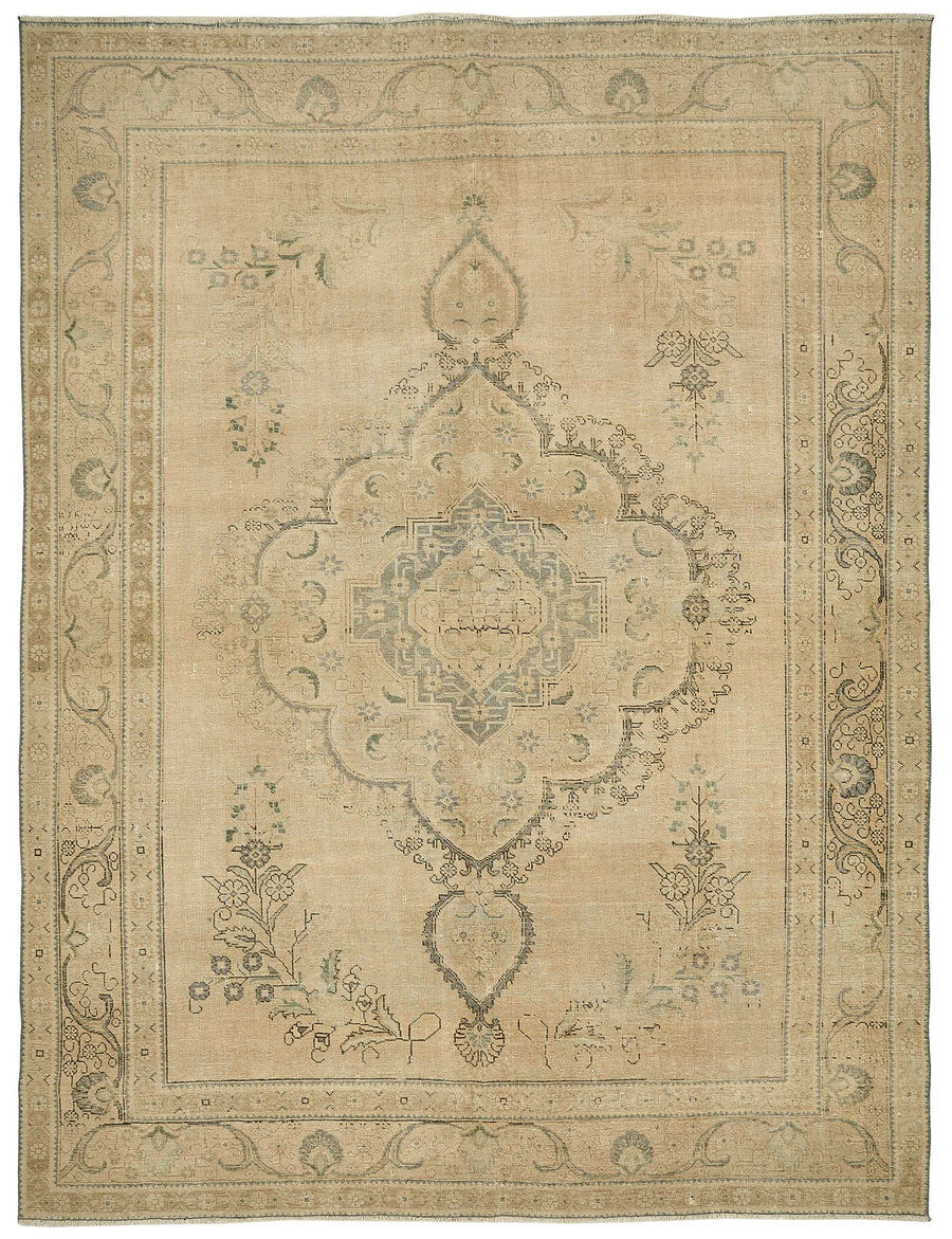 Alfombra Rusvo vintage beige con diseño de medallón, tejida a mano, 300x390 cm 49475