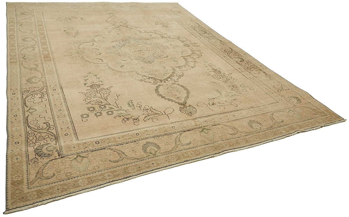 Rusvo Madalyon Desenli Bej Rengi Vintage El Dokuma Halı 300x390 cm 49475 – genel görünüm