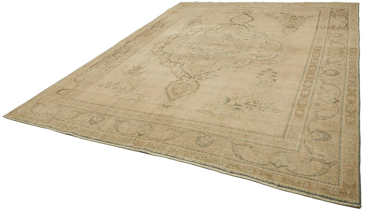Rusvo Madalyon Desenli Bej Rengi Vintage El Dokuma Halı 300x390 cm 49475 – doku yakın çekim