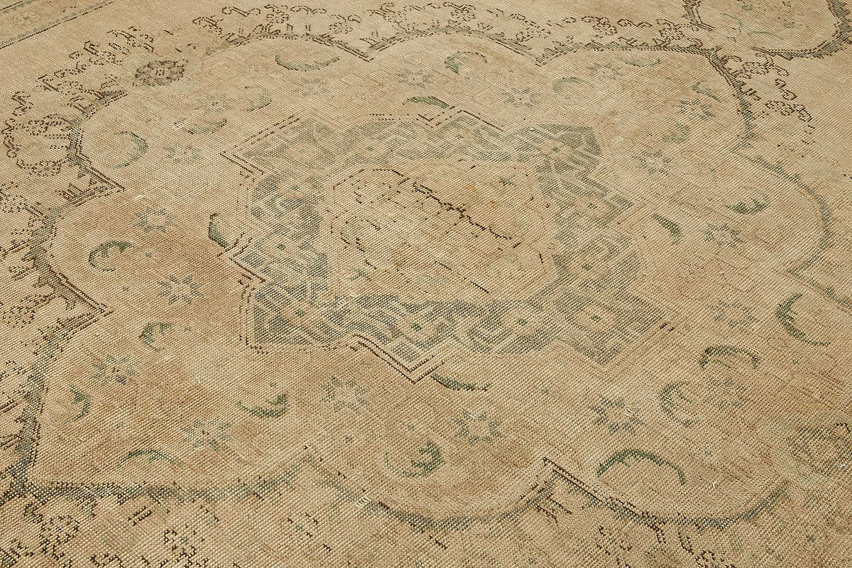 Rusvo Madalyon Desenli Bej Rengi Vintage El Dokuma Halı 300x390 cm 49475 – mekânda kullanım