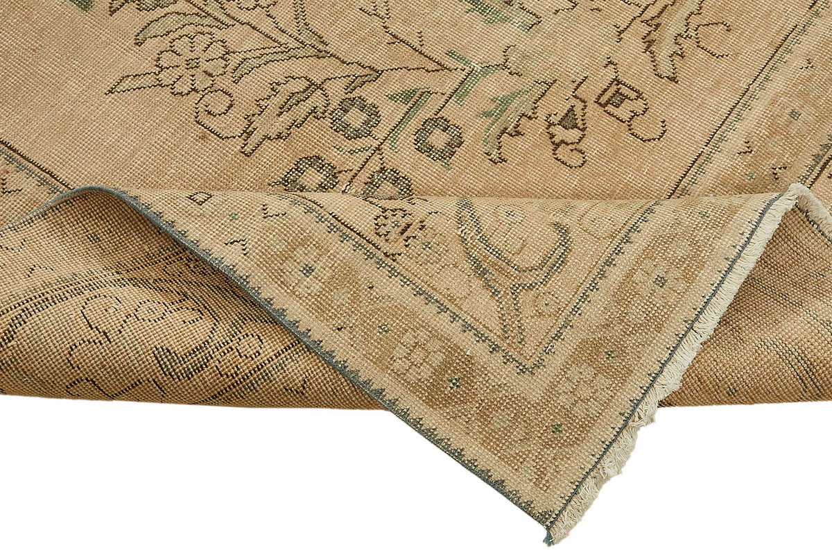 Rusvo Madalyon Desenli Bej Rengi Vintage El Dokuma Halı 300x390 cm 49475 – kenar detayı