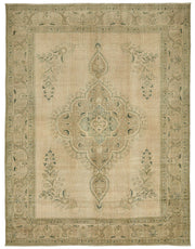 Rusvo Vintage Bej ve Yeşil Madalyon Desenli El Dokuma Halı 295x388 cm