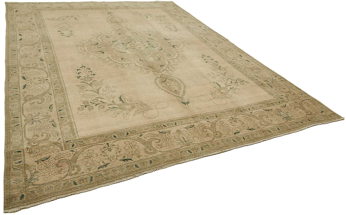 Rusvo Vintage Bej ve Yeşil Madalyon Desenli El Dokuma Halı 295x388 cm – genel görünüm