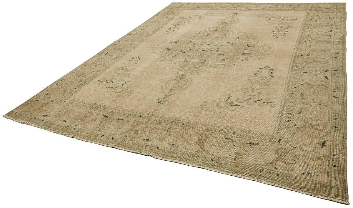 Rusvo Vintage Bej ve Yeşil Madalyon Desenli El Dokuma Halı 295x388 cm – doku yakın çekim