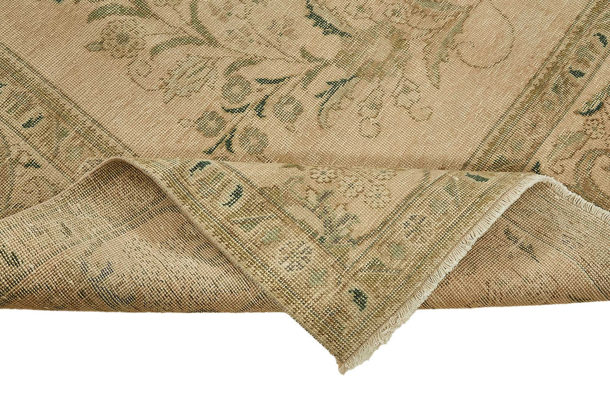 Rusvo Vintage Bej ve Yeşil Madalyon Desenli El Dokuma Halı 295x388 cm – kenar detayı