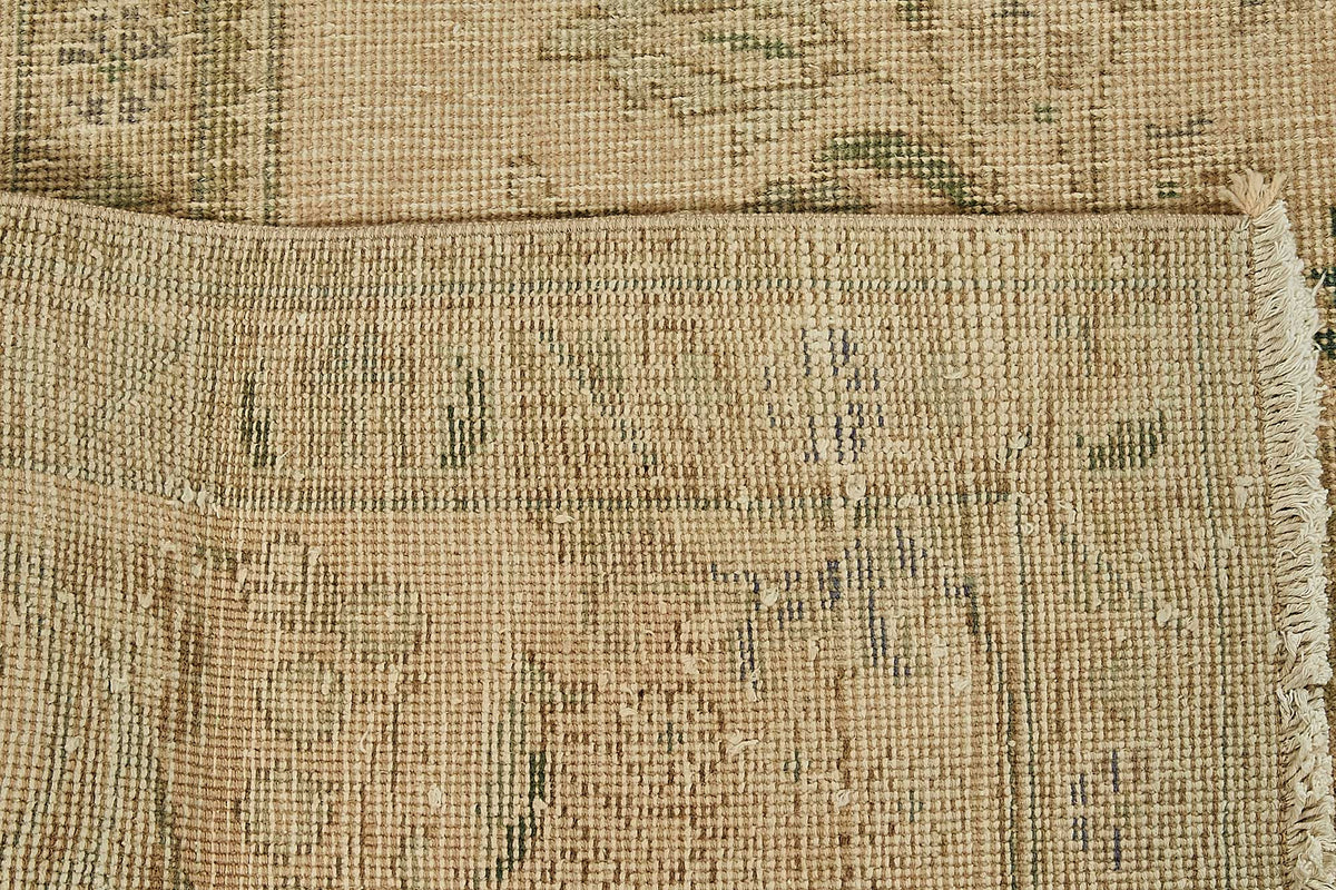 Rusvo Vintage Bej ve Yeşil Madalyon Desenli El Dokuma Halı 295x388 cm – arka yüz görünümü