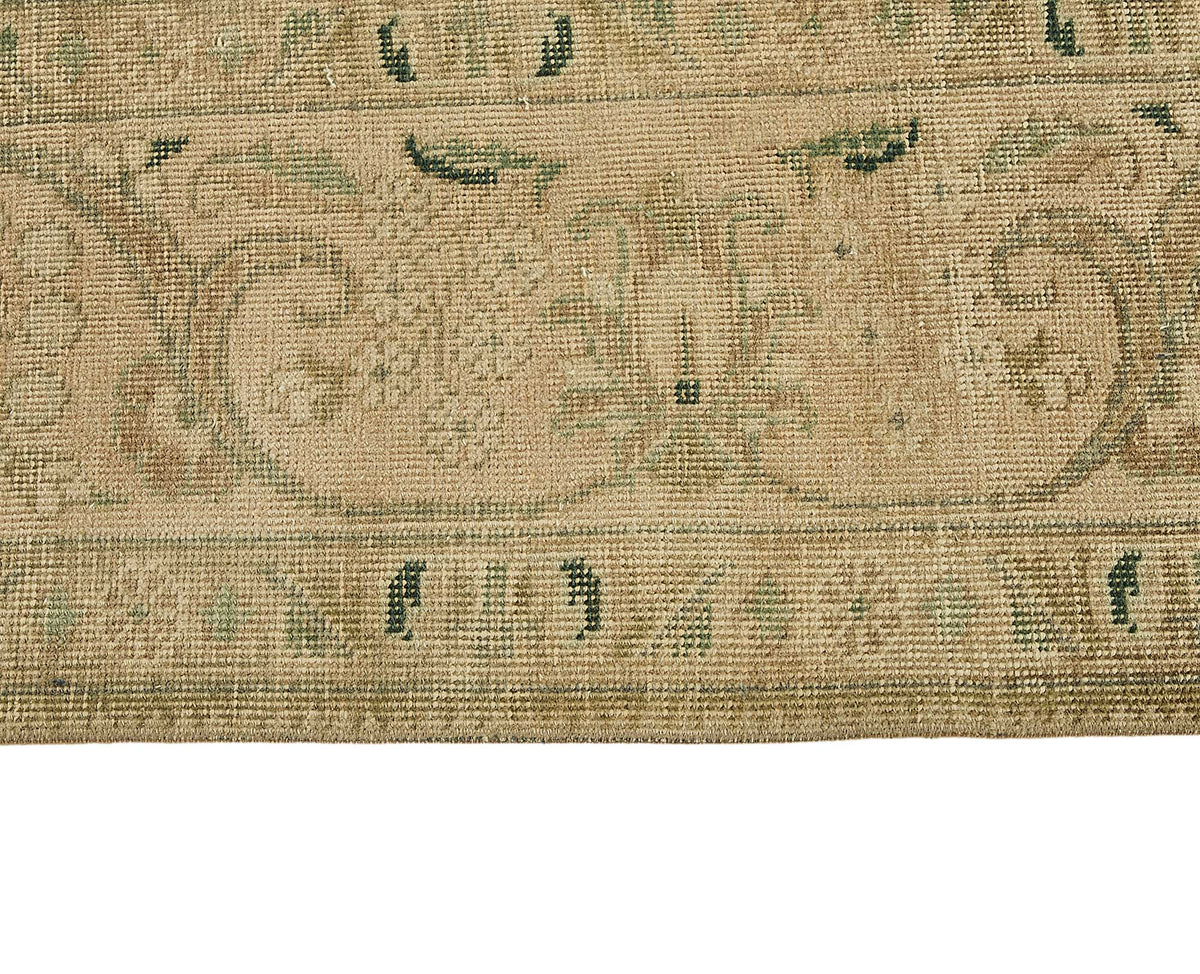 Rusvo Vintage Bej ve Yeşil Madalyon Desenli El Dokuma Halı 295x388 cm – farklı açı