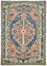 Kavale Vintage Pembe Mavi Geometrik Desenli El Dokuma Halı 230x320 cm