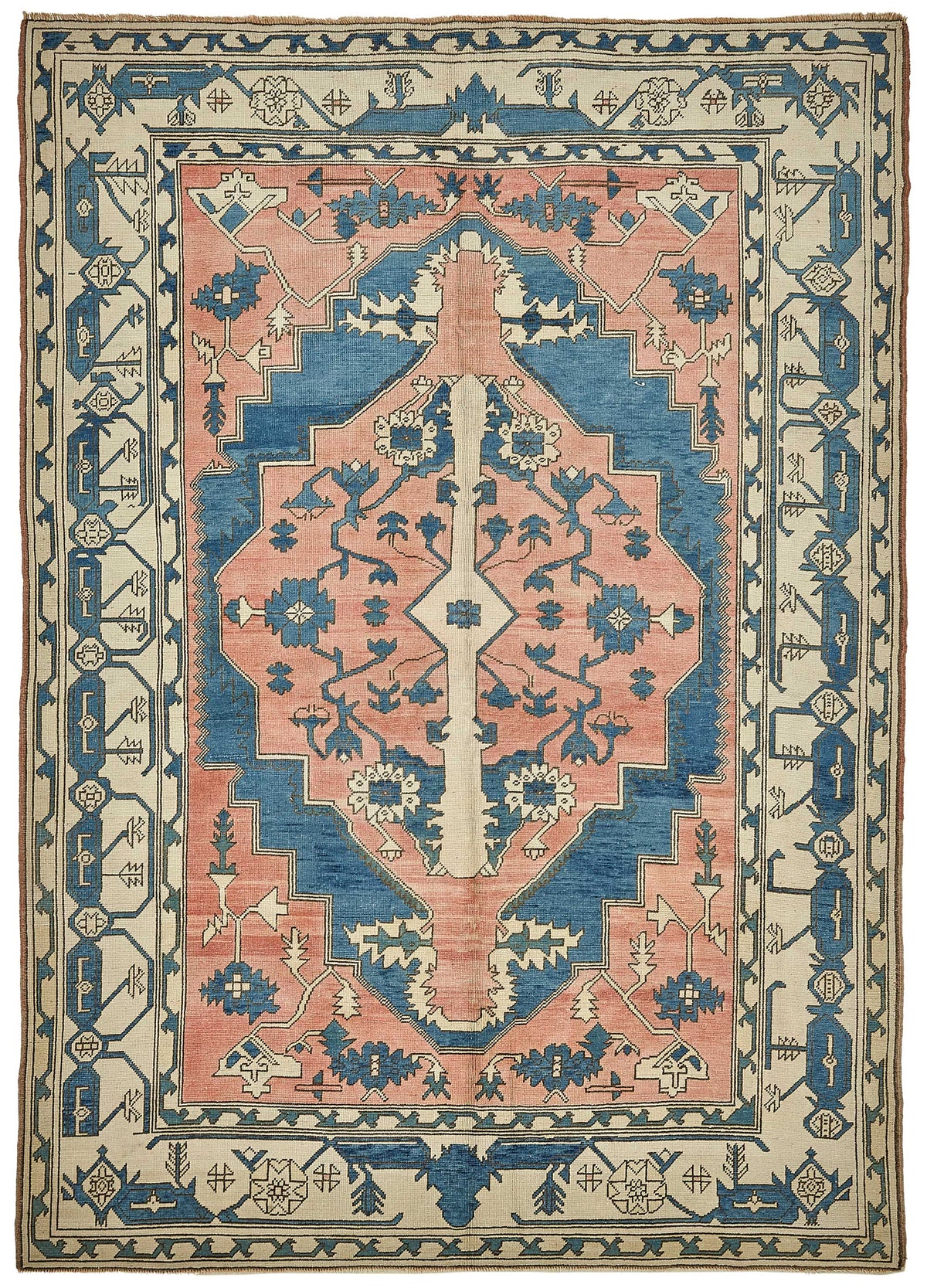 Kavale Vintage Pembe Mavi Geometrik Desenli El Dokuma Halı 230x320 cm