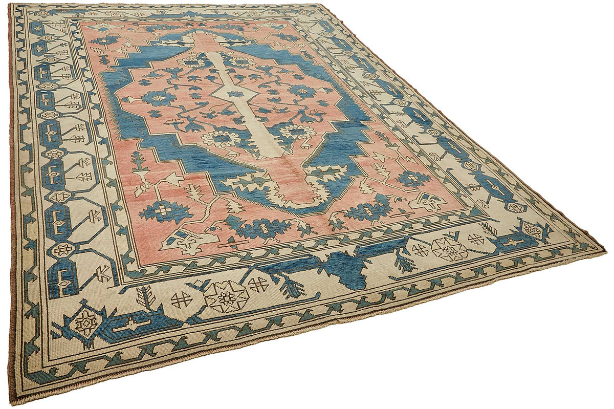 Kavale Vintage Pembe Mavi Geometrik Desenli El Dokuma Halı 230x320 cm – genel görünüm