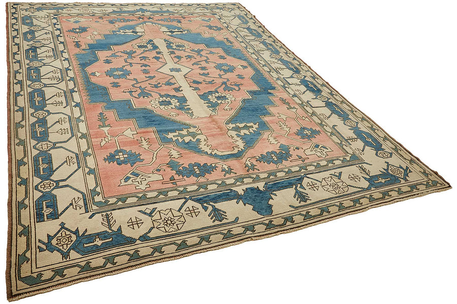 Kavale Vintage Pembe Mavi Geometrik Desenli El Dokuma Halı 230x320 cm – genel görünüm