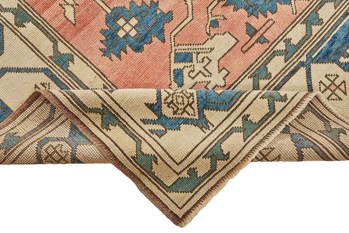 Kavale Vintage Pembe Mavi Geometrik Desenli El Dokuma Halı 230x320 cm – kenar detayı