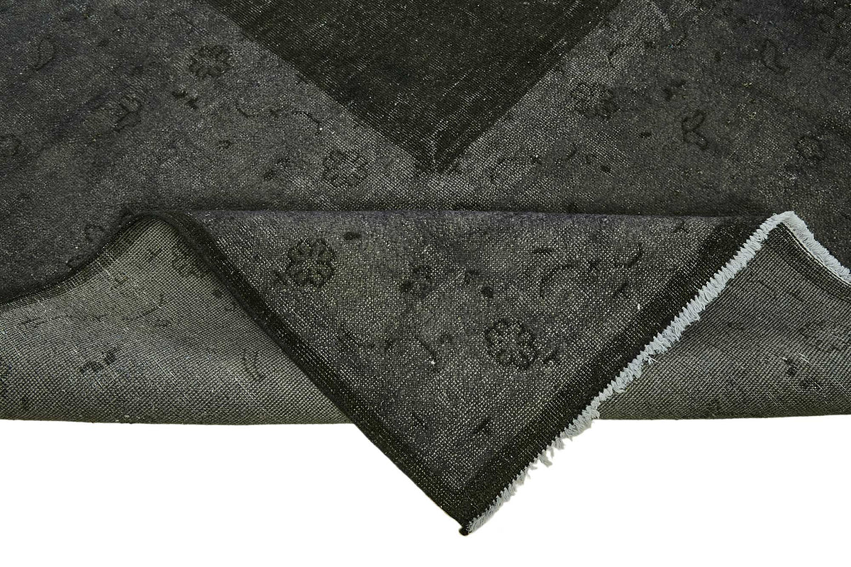 Zelko Antrasit Gri Geometrik Modern El Dokuma Halı 420x442 cm – kenar detayı