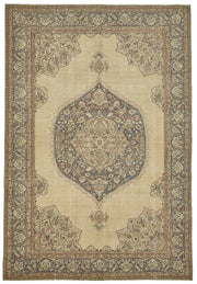 Rusvo Bej Lacivert Madalyon Desenli Yün ve Pamuk Halı 205x303 cm