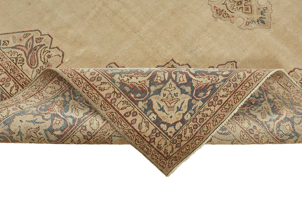 Rusvo Bej Lacivert Madalyon Desenli Yün ve Pamuk Halı 205x303 cm – kenar detayı