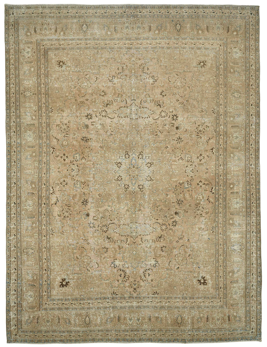 Rusvo Bej Kahverengi Madalyon Desenli Vintage El Dokuma Halı 280x368 cm