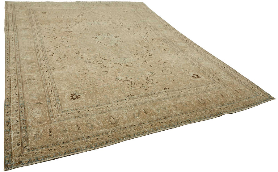 Rusvo Bej Kahverengi Madalyon Desenli Vintage El Dokuma Halı 280x368 cm – genel görünüm