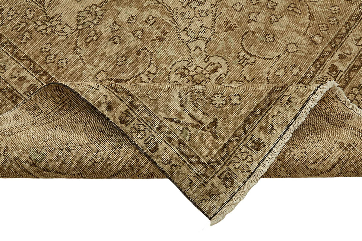 Rusvo Bej Kahverengi Madalyon Desenli Klasik El Dokuma Halı 291x385 cm – kenar detayı