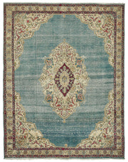Rusvo Madalyon Desenli Turkuaz Bej El Dokuma Halı 285x358 cm 49694
