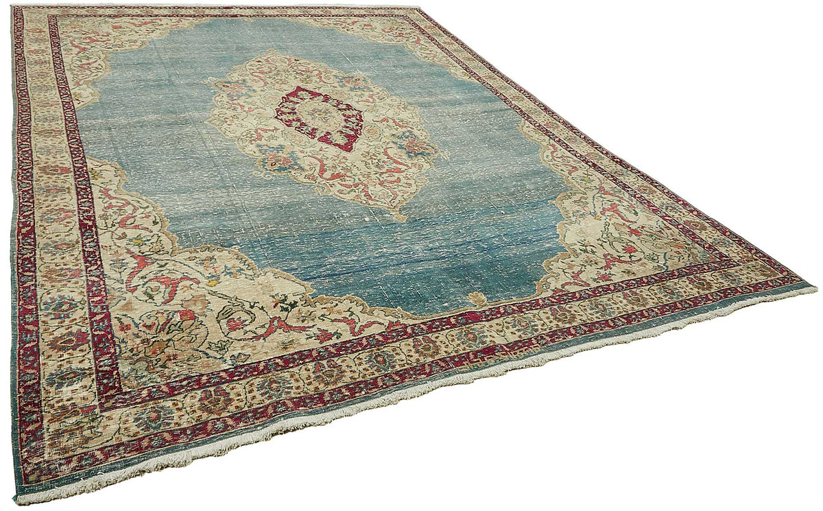 Rusvo Madalyon Desenli Turkuaz Bej El Dokuma Halı 285x358 cm 49694 – genel görünüm