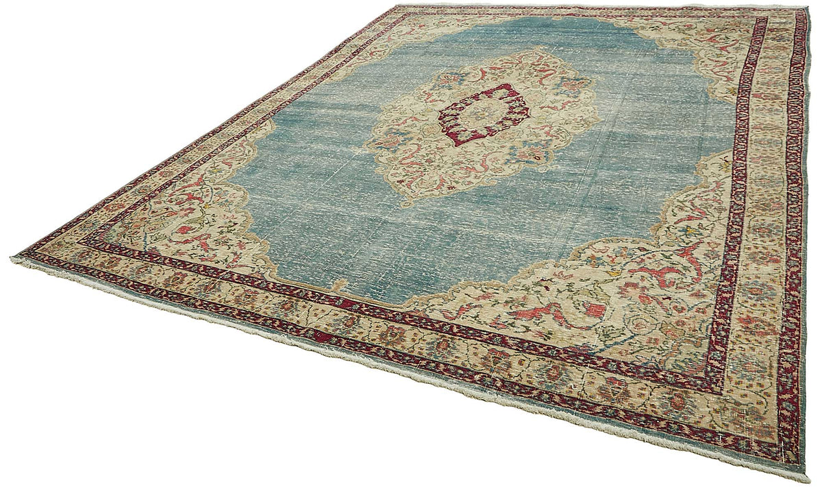 Rusvo Madalyon Desenli Turkuaz Bej El Dokuma Halı 285x358 cm 49694 – doku yakın çekim
