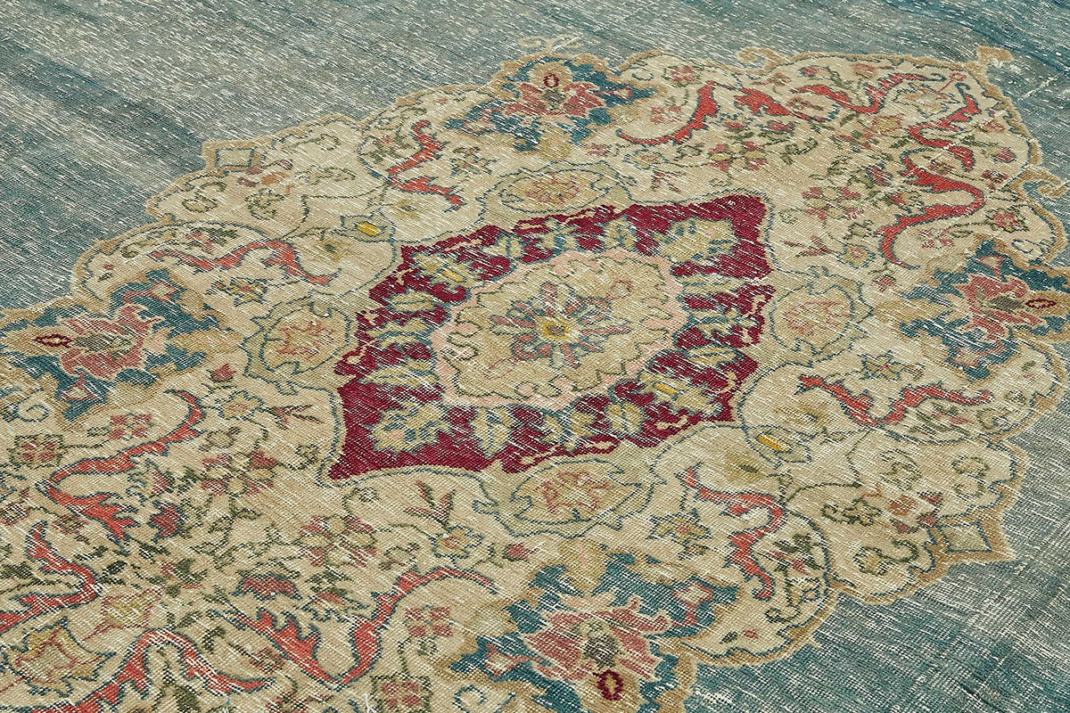 Rusvo Madalyon Desenli Turkuaz Bej El Dokuma Halı 285x358 cm 49694 – mekânda kullanım