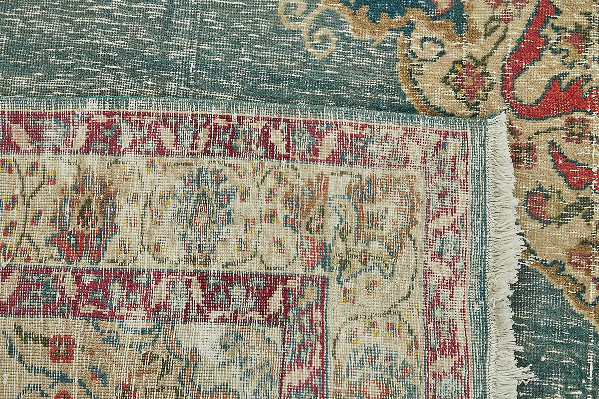 Rusvo Madalyon Desenli Turkuaz Bej El Dokuma Halı 285x358 cm 49694 – arka yüz görünümü