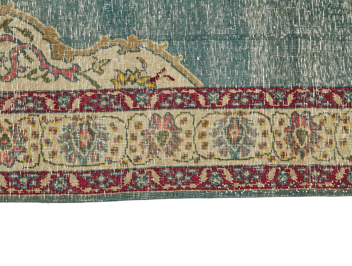 Rusvo Madalyon Desenli Turkuaz Bej El Dokuma Halı 285x358 cm 49694 – farklı açı