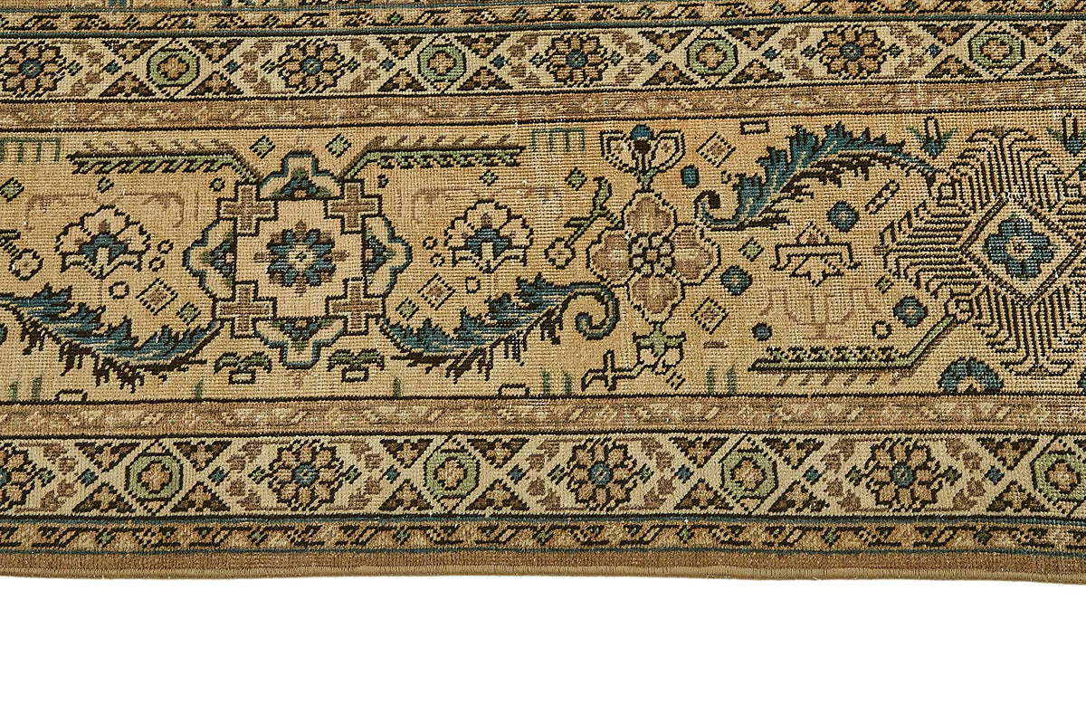 Rusvo Bej Lacivert Geometrik Desenli Yün El Dokuma Halı 304x396 cm – farklı açı