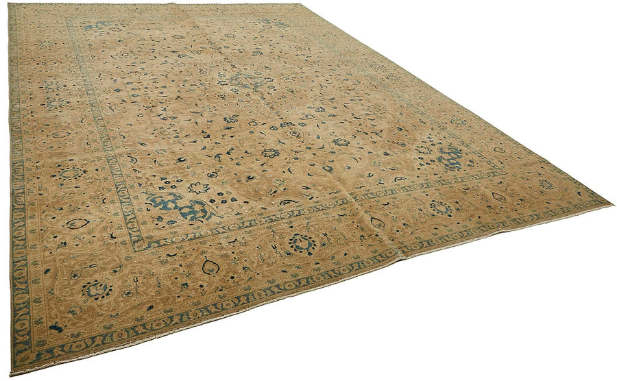 Rusvo Çiçek Desenli Bej ve Mavi Renkli Vintage El Dokuma Halı 290x398 cm – genel görünüm