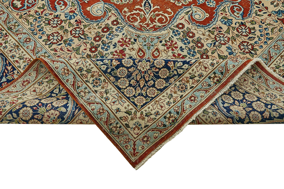 Rusvo Vintage Kırmızı Dokuma Madalyon Desenli Halı 312x396 cm 49698 – kenar detayı