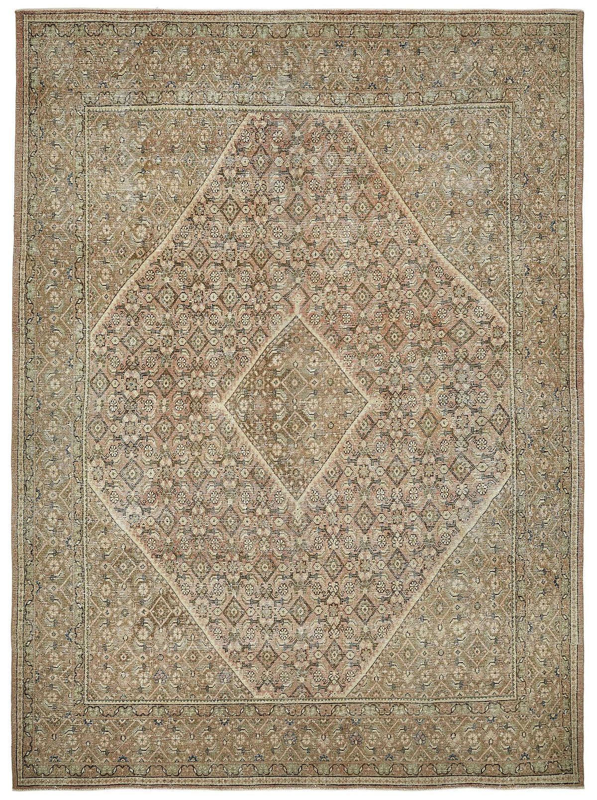 Rusvo Kahverengi Halı 6 m2 Bej Zeminli Geometrik Desenli 285x393 cm