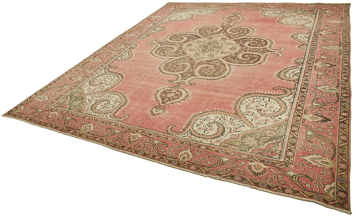 Rusvo Pembe Halı Vintage Madalyon Desenli El Dokuma 291x390 cm 49702 – doku yakın çekim