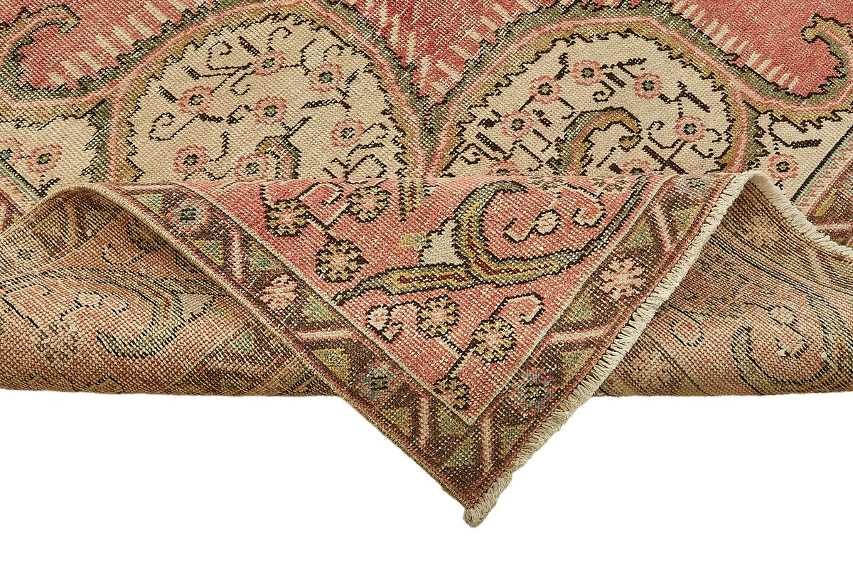 Rusvo Pembe Halı Vintage Madalyon Desenli El Dokuma 291x390 cm 49702 – kenar detayı