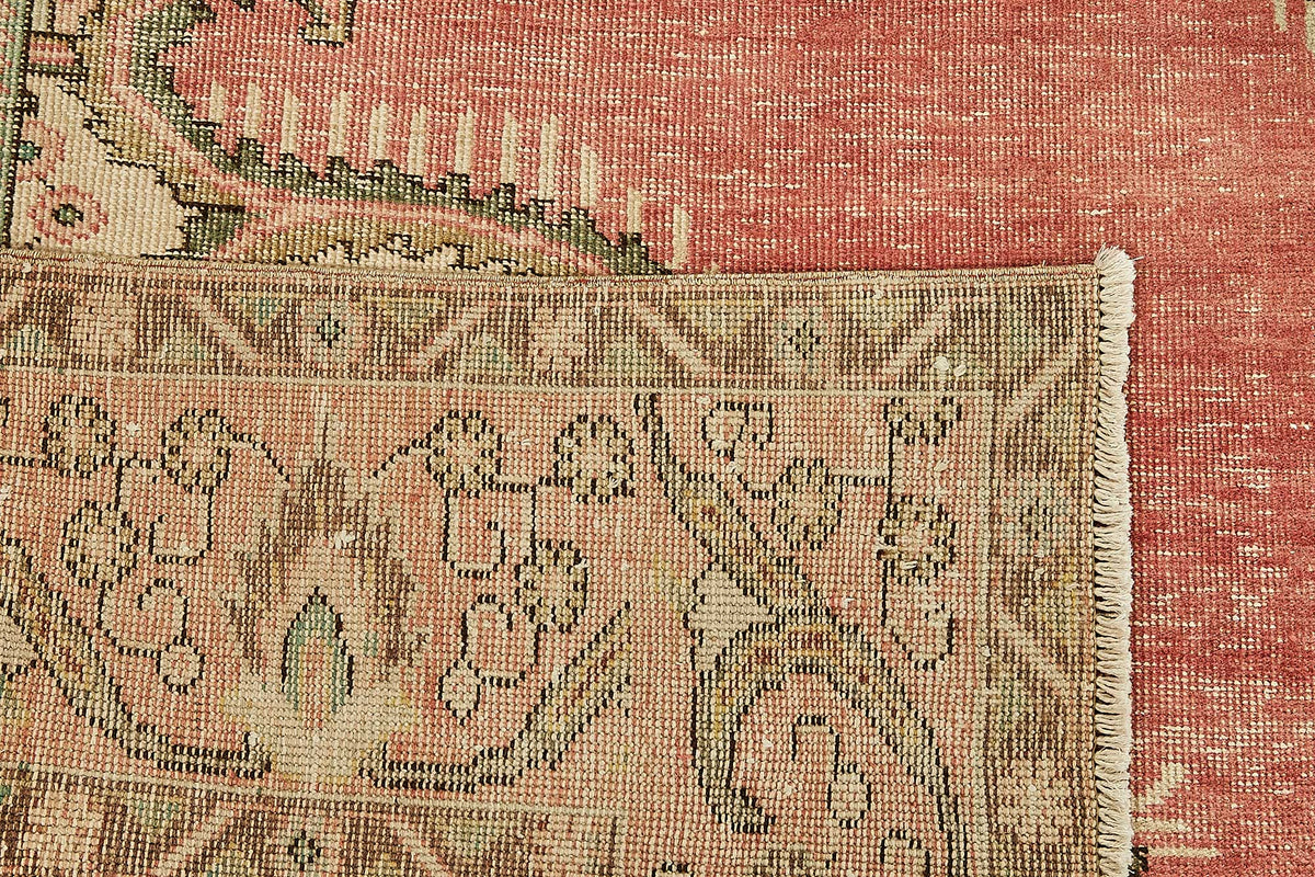 Rusvo Pembe Halı Vintage Madalyon Desenli El Dokuma 291x390 cm 49702 – arka yüz görünümü