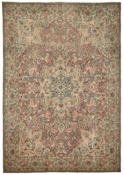 Rusvo Madalyon Desenli Pembe Vintage El Dokuma Halı 287x404 cm