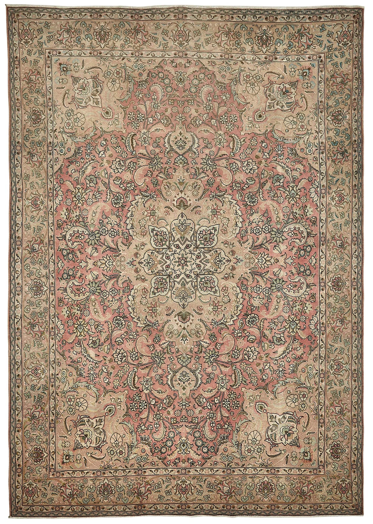 Rusvo Madalyon Desenli Pembe Vintage El Dokuma Halı 287x404 cm
