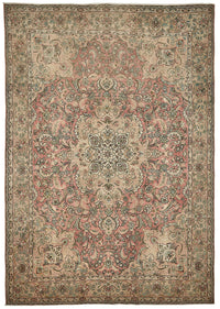 Rusvo Madalyon Desenli Pembe Vintage El Dokuma Halı 287x404 cm