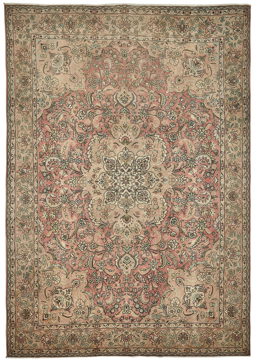 Rusvo Madalyon Desenli Pembe Vintage El Dokuma Halı 287x404 cm