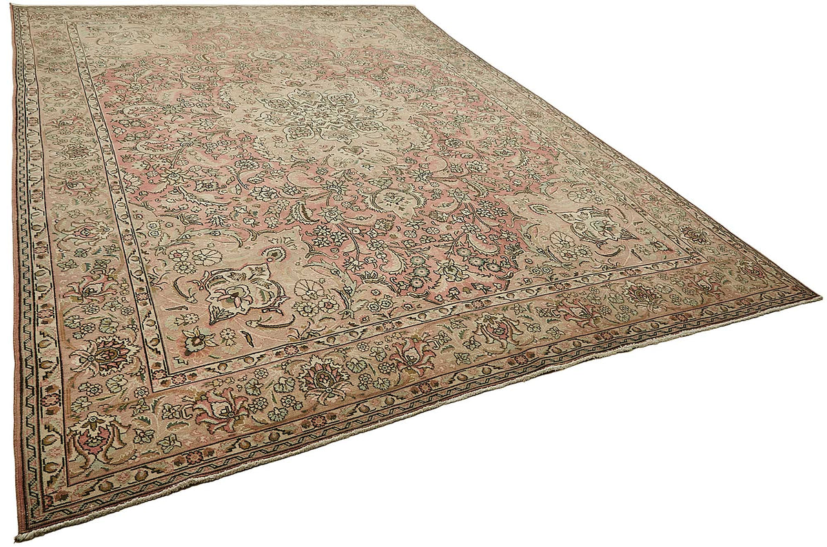 Rusvo Madalyon Desenli Pembe Vintage El Dokuma Halı 287x404 cm – genel görünüm