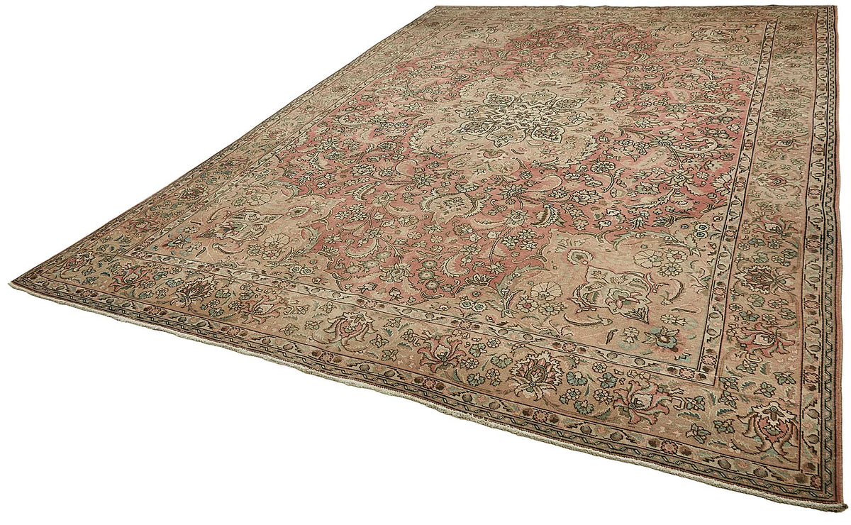 Rusvo Madalyon Desenli Pembe Vintage El Dokuma Halı 287x404 cm – doku yakın çekim
